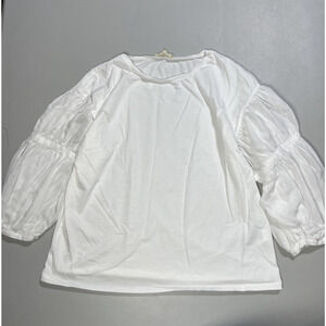 Madewell Puff Sleeve Drop Shoulder Knit Top Womens Medium White Sheer Arms FLAW